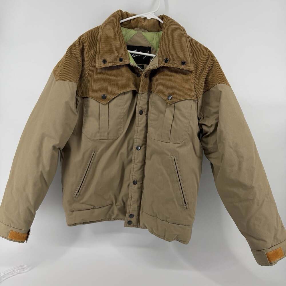 VTG Corduroy Canvas Bomber Jacket Men M Tan Canvas Full Zip Button Chore Coat